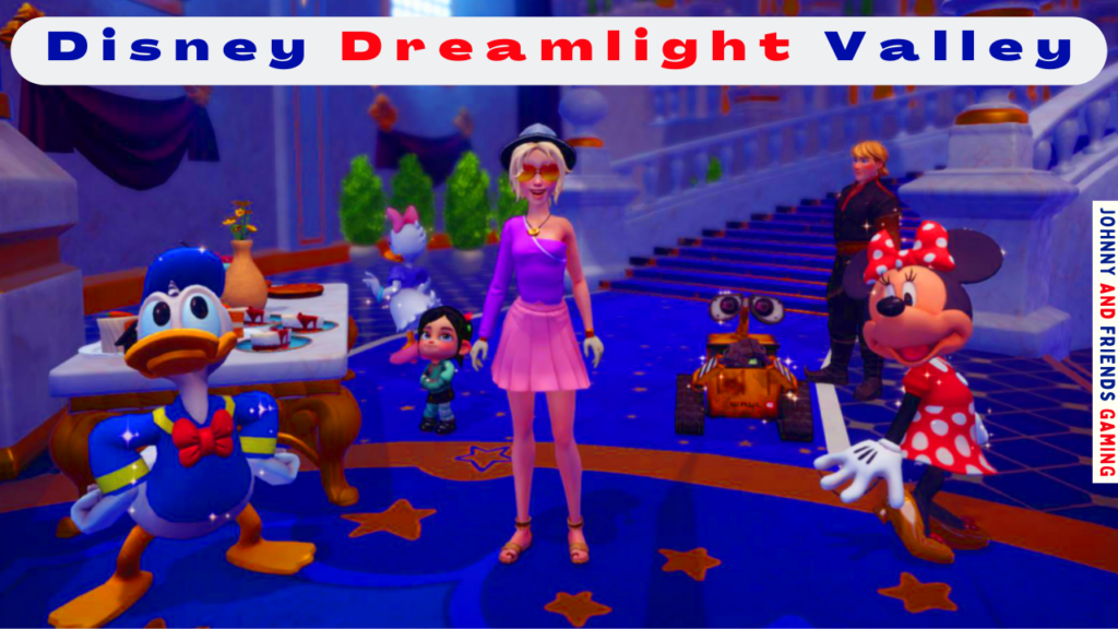 Bild aus dem Spiel Disney Dreamlight Valley mit Donald Duck, WALL-E, Minnie-Mouse, Daisy Duck, Vallelope, Nils und Kristoff. 22.05.2024